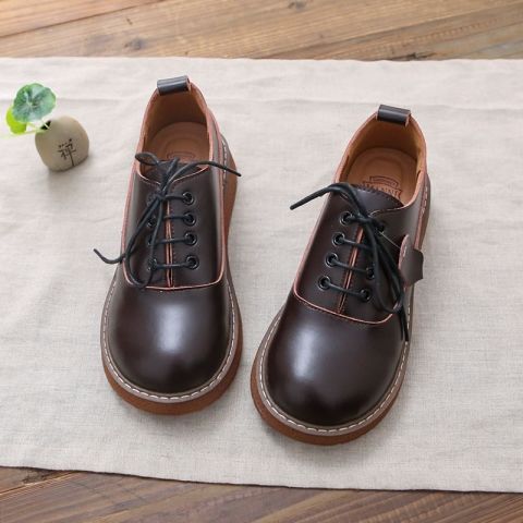 韩版复古英伦风真皮小皮鞋学生jk制服休闲鞋牛筋软底低帮系带单鞋