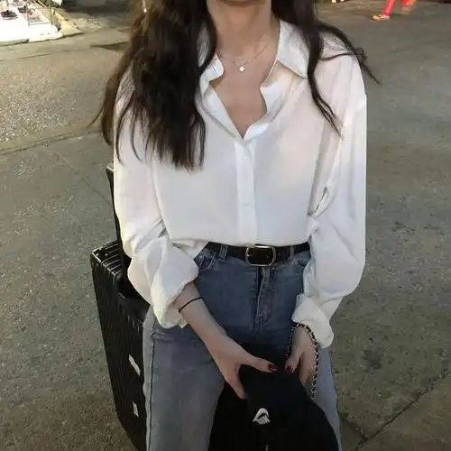 白衬衫女设计感小众网红雪纺衬衫女复古港味长袖外穿衣女春秋季白色