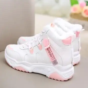 小学生小白鞋女生运动棉鞋女冬新款女大童学生加绒加厚高帮鞋女童冬鞋