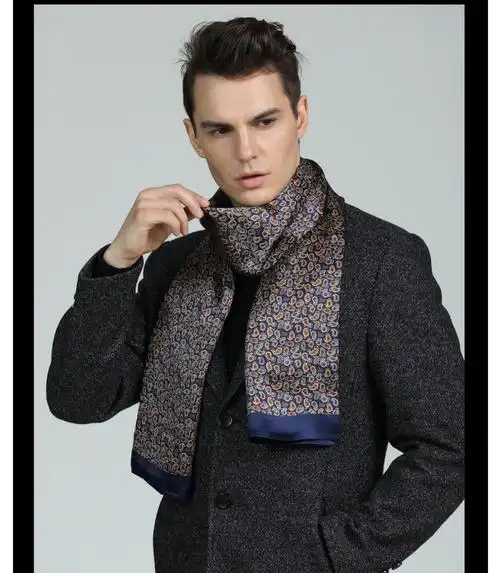 法国轻奢男士丝巾长款围巾桑蚕丝双层丝绸商务275cm绅士火腿酒红27175