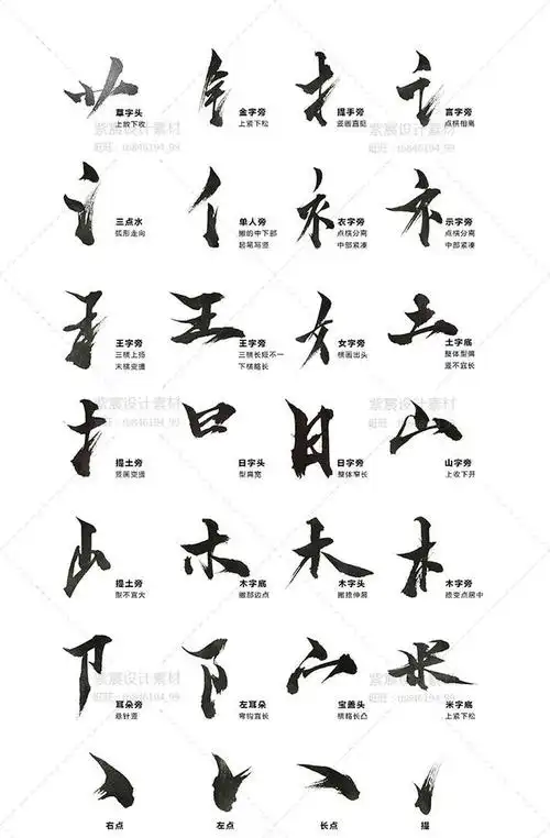 毛笔字体-花瓣网|陪你做生活的设计师 | 书法偏旁笔画透明png 毛笔字