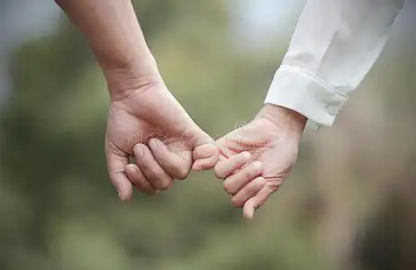 手诺言手势的手他们的小手指勾挂的人浪漫情侣手的特写商务握手和业务