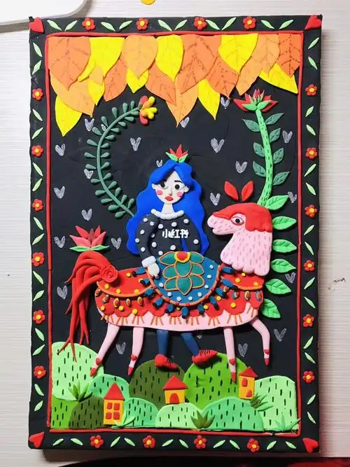 超轻黏土装饰画动物女孩