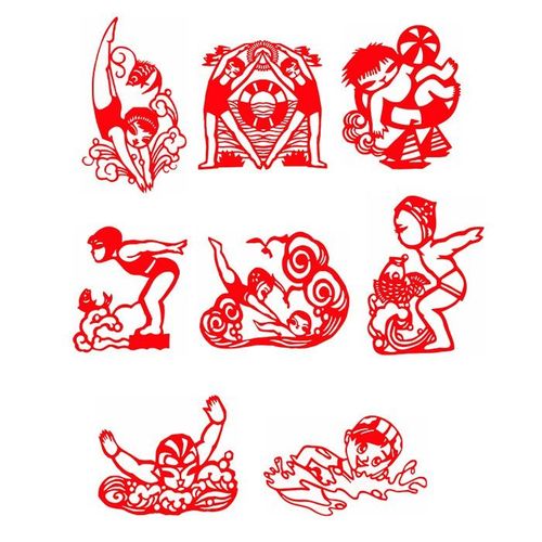 幼儿游泳跳水运动剪纸图样墙贴学生黑白打印底稿半成品装饰画