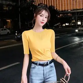 下摆打结交叉t恤女