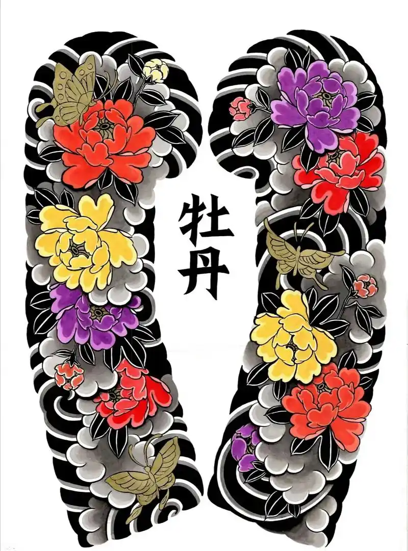 双花臂系列手稿,牡丹,菊花,樱花.花卉系列纹身素材, - 抖音