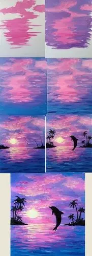 水粉画作品欣赏:飞跃的海豚