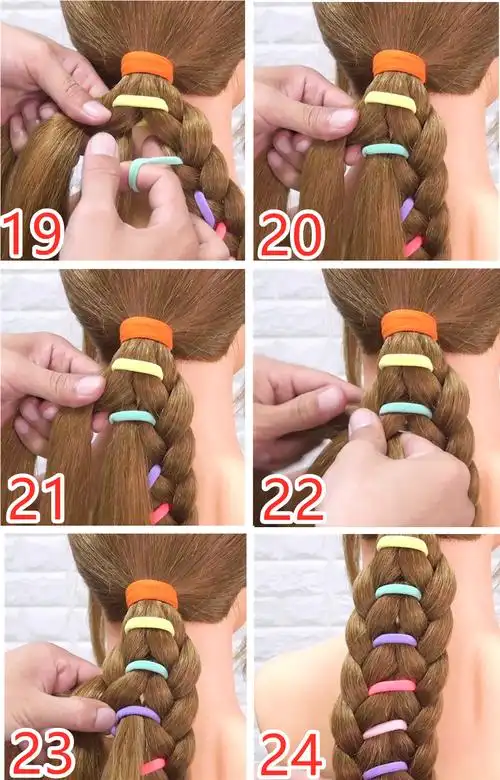 完成注意事项;1,整款发型只用了两个三股辫;2,只能用小号的加绒皮筋