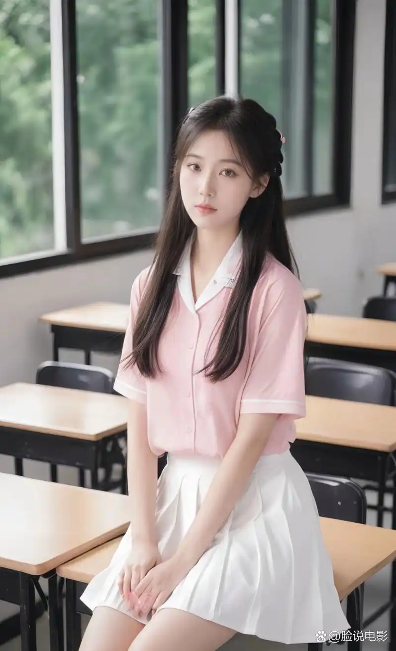 春风拂面,少女情怀,粉白校服,静谧教室.