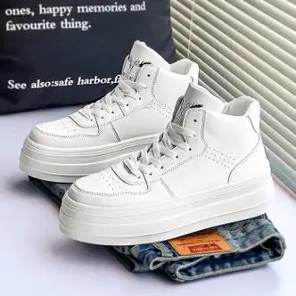 耐克顿男鞋夏季感街拍防滑高帮板鞋透气纯白色休闲内增高帆布小白鞋