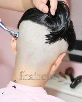 漆黑长发美女剃高脚后空bob发型-芳飞1362