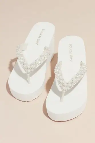 2020美国专柜代购daivdspretty白色珍珠坡跟人拖鞋时装凉鞋