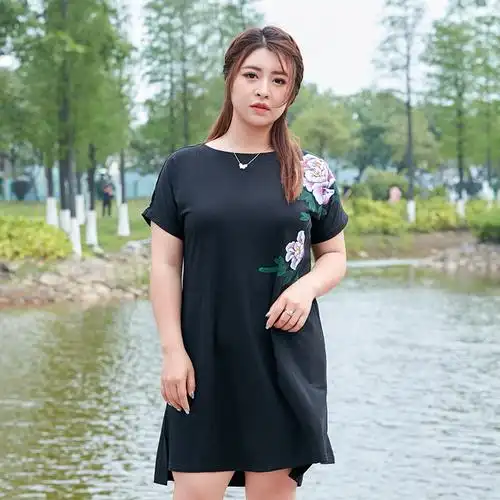 胖mm遮肚上衣短袖 藏肉200斤女宽松加大码夏装2018 胖妞妹妹 新款