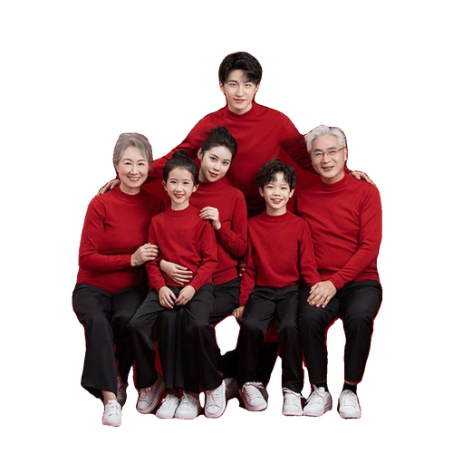 家庭装全家福主题服装一家六口拍照红毛衣亲子装影楼摄影新款