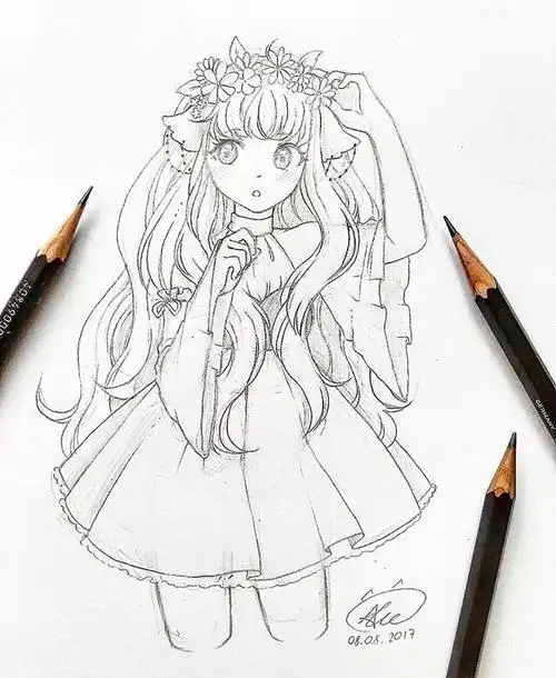 线条感十足的动漫人物素描超美少女