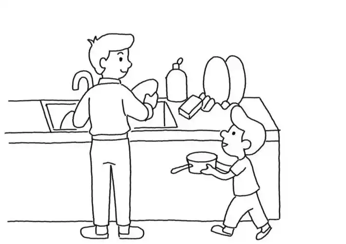 劳动节主题简笔画 我帮爸爸做家务-图5