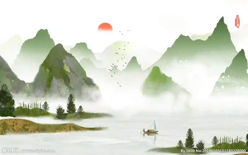 江山如画新中式电视背景墙图片