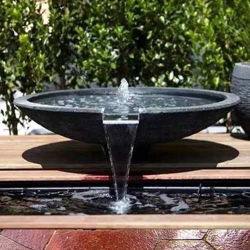 日式流水钵景观庭院喷泉石钵别墅水系大理石花园水景涌泉户外水池