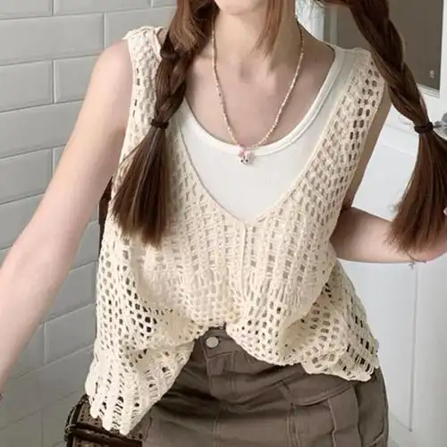 msyoucan波西米亚钩花镂空背心罩衫慵懒复古古风宽松背心吊带