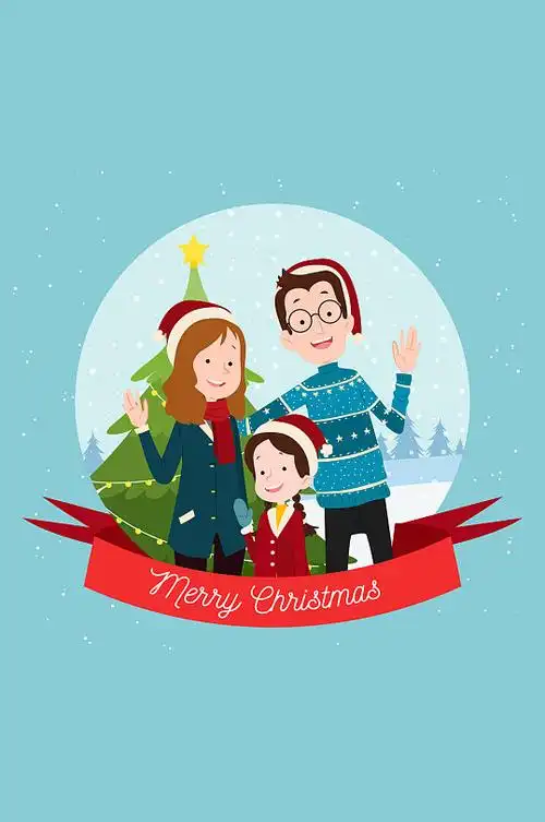 彩绘假期滑冰的三口之家矢量图立即下载彩绘圣诞节三口之家矢量图卡通