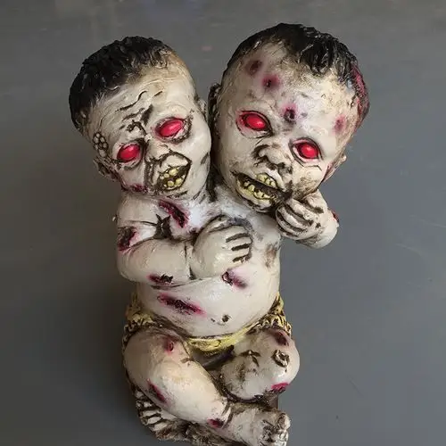 万圣节恐怖摆件双头鬼娃红眼双头婴酒吧ktv密室逃脱鬼屋道具装饰
