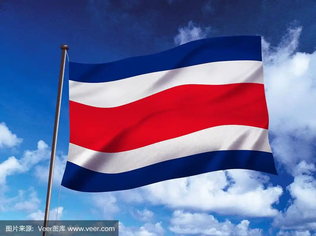 哥斯达黎加国旗迎风飘扬,3d插图