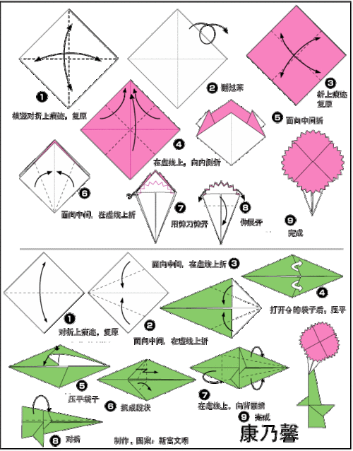 折纸花kangnaixi步骤 手工折纸大全-普车都