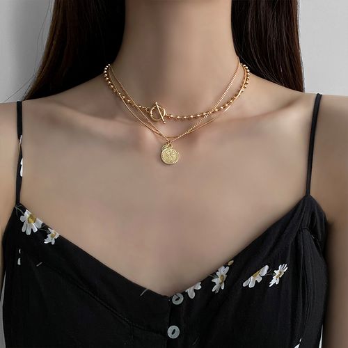 欧美冷淡风人头像吊坠项链女多层叠戴ins潮轻奢小众设计感锁骨链