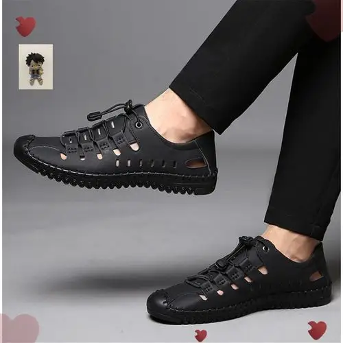 圣力马男鞋男士镂空透气休闲鞋货号1372时尚潮流洞洞凉鞋男潮 黄棕色