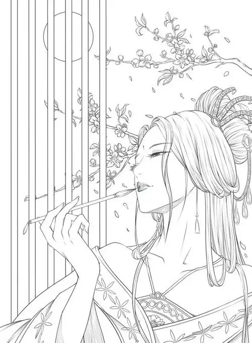 正版包邮思美人 醉花颜唯美古风涂色线描集 零基础手绘古风漫画线描