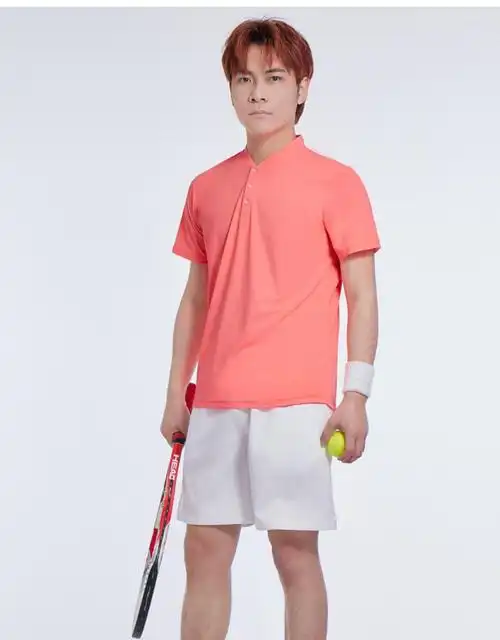 跨境网球服polo衫纯色速干短袖团购定制t恤锦纶运动健身服1件代发