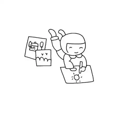 小女孩简笔画小女孩趴在地上画画