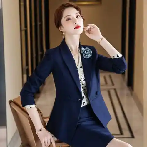 蓝色西装职业套装女高高端美容院讲师顾问工装珠宝店cosplay女装