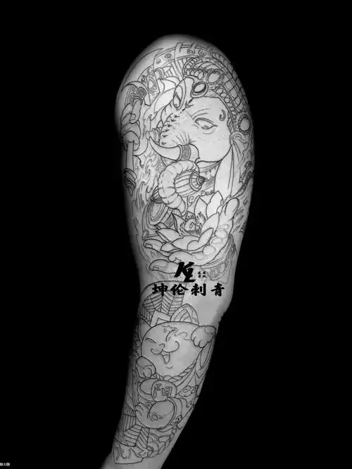 花臂线条_纹身图案手稿图片_余海伦的纹身作品集