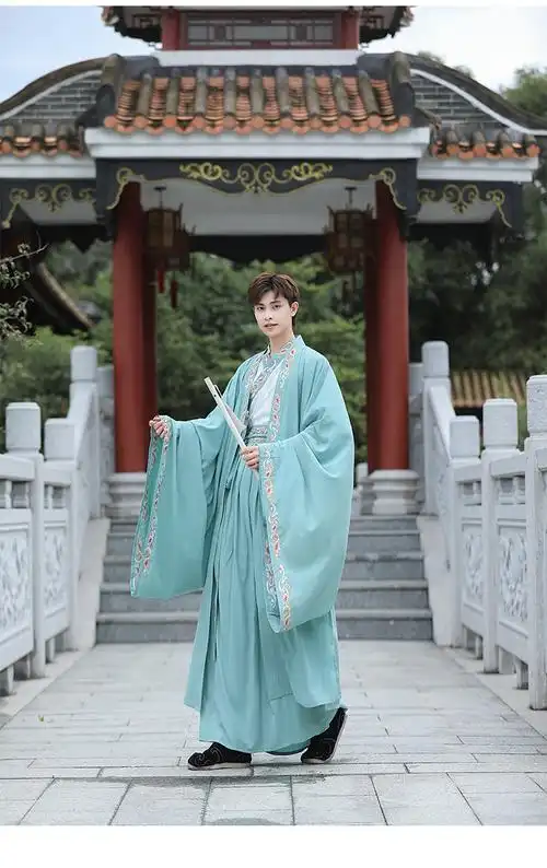 汉服男装古装长袍成人中国风男士儒雅仙气书生绣花魏晋风书生大袖衫三