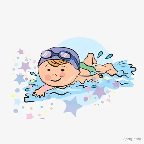 手绘男孩游泳png素材透明免抠图片-装饰效果