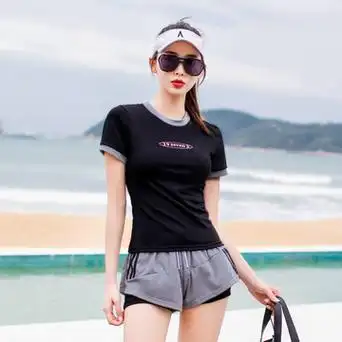 泳衣女保守学生两件套游泳馆分体显瘦遮肚修身泳装运动游泳衣批发