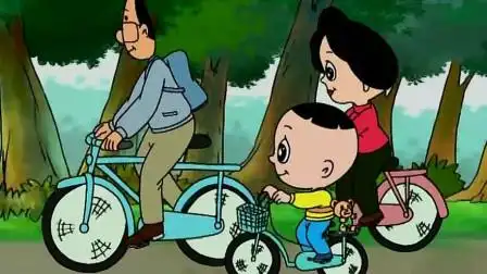 大头儿子:一家三口真和谐,全家一起,骑车送小小熊回家