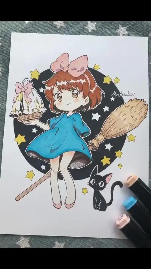 马克笔画,宫崎骏魔女宅急便