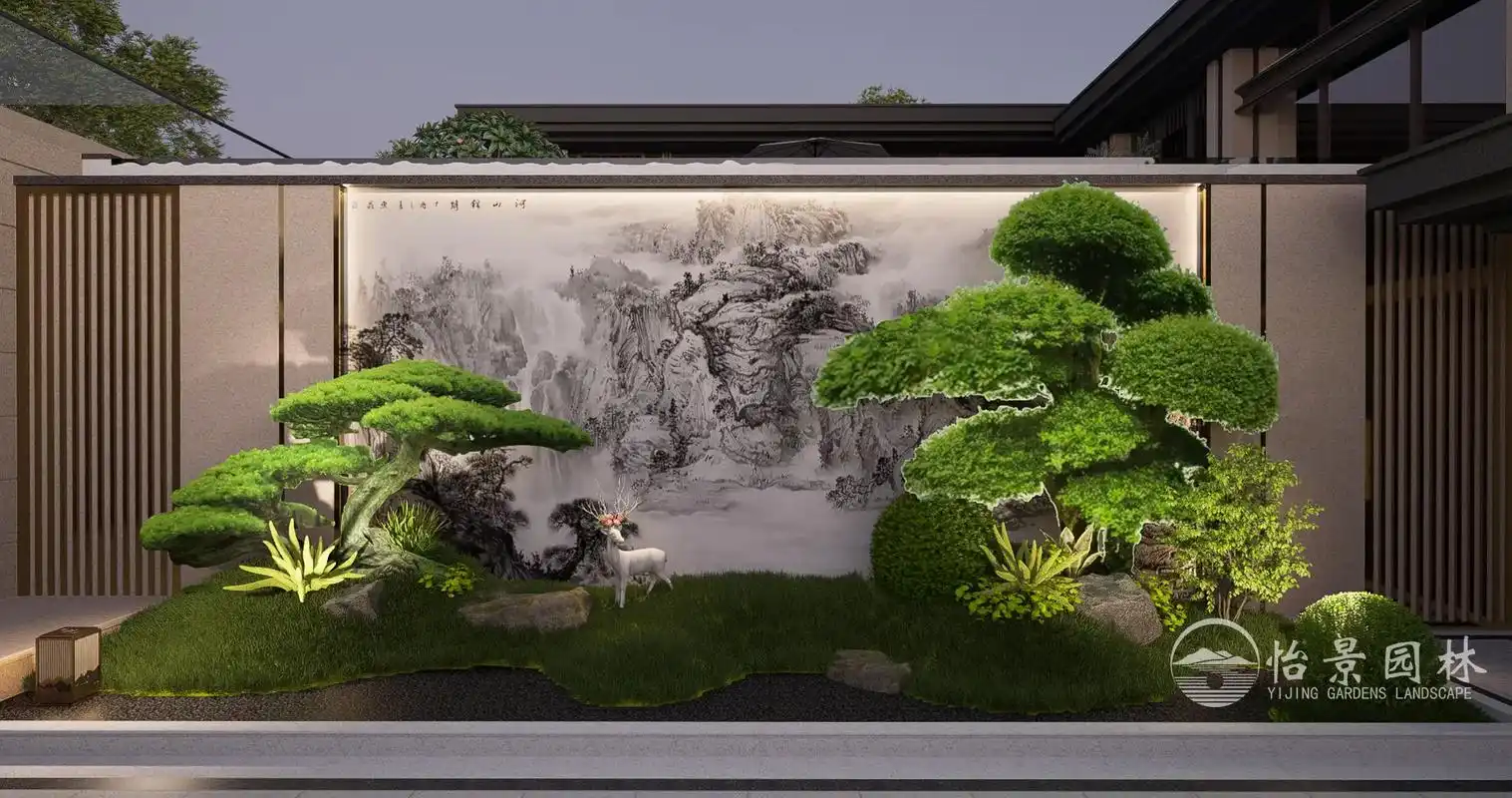 怡景设计🔥新中式景墙 造型罗汉松 金山.🌳新中式景墙(一 - 抖音