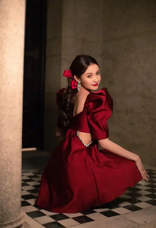 林小宅虞书欣同款红色钻边连衣裙复古宫廷显瘦中长礼服2020新款女