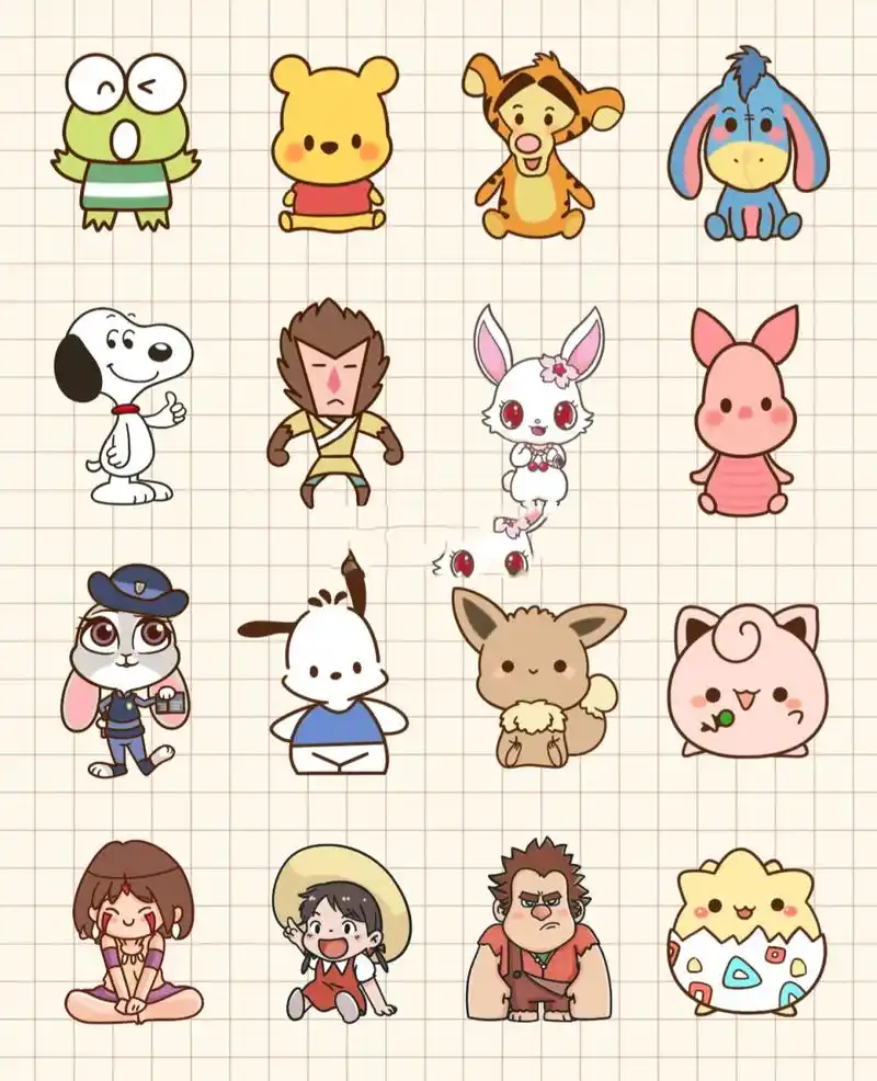 临摹自网络,可爱的卡通动漫人物手绘,超级简单易学的手帐简笔画素材