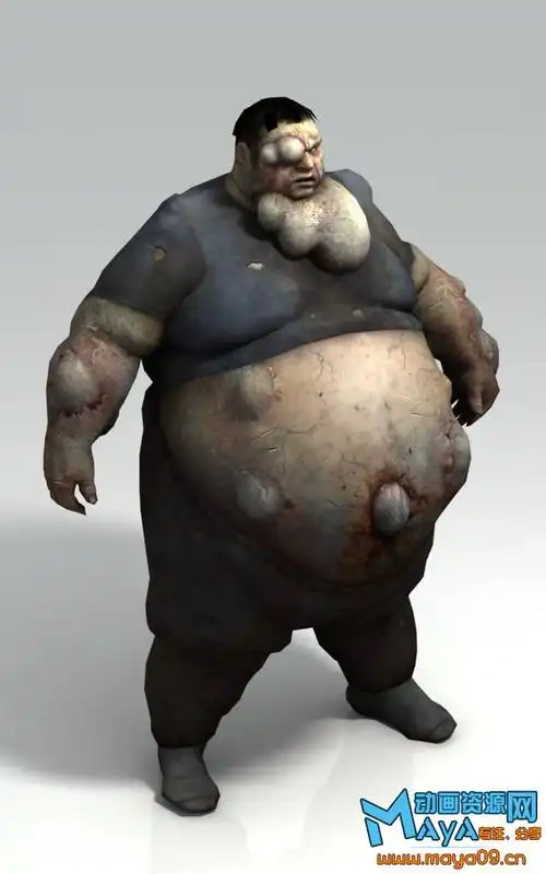 原版求生之路变异男性胖子僵尸3dmax模型下载!含材质贴图!重口味!