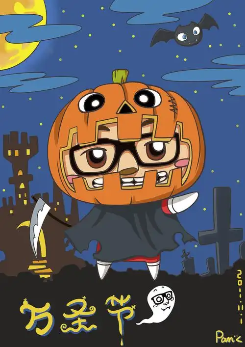 万圣节那天画的一个小插画,以自己作为卡通
