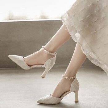 凯迪魅高跟鞋成年礼大学生18岁宴会婚礼伴娘法式少女女米白36