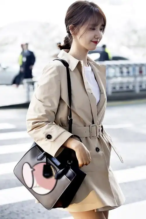 现货韩国新款甜美通勤2019春季林允儿明星风衣中长款修身系带大衣