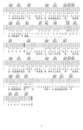 遇见吉他谱孙燕姿孙燕姿c调男生版遇见吉他谱孙燕姿六线谱吉他图片谱2