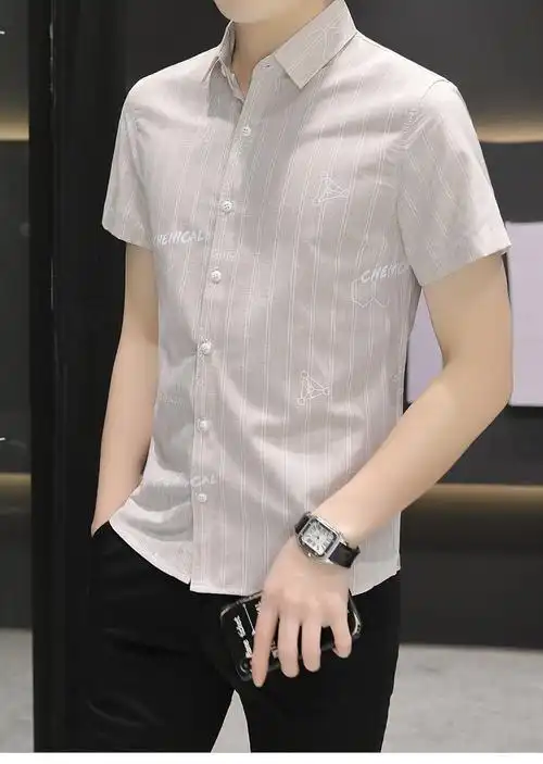 吉普盾短袖男衬衫韩版修身帅气冰丝衣服休闲潮流新款亚麻夏季男士衬衣