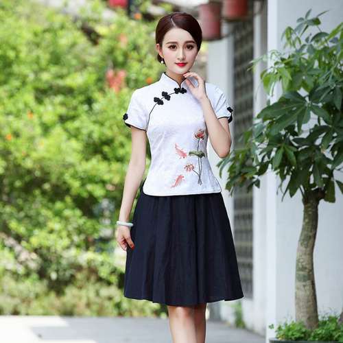 礼仪旗袍短款_短袖短款旗袍上衣2021新款女士改良刺绣唐装礼仪礼服两