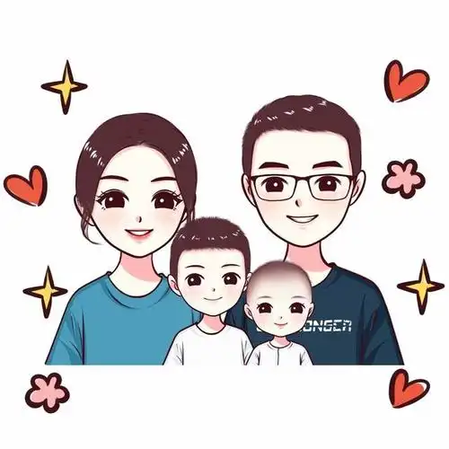 家有两个儿子的一家四口头像,一个负责古灵精怪,另一个负责成熟关怀